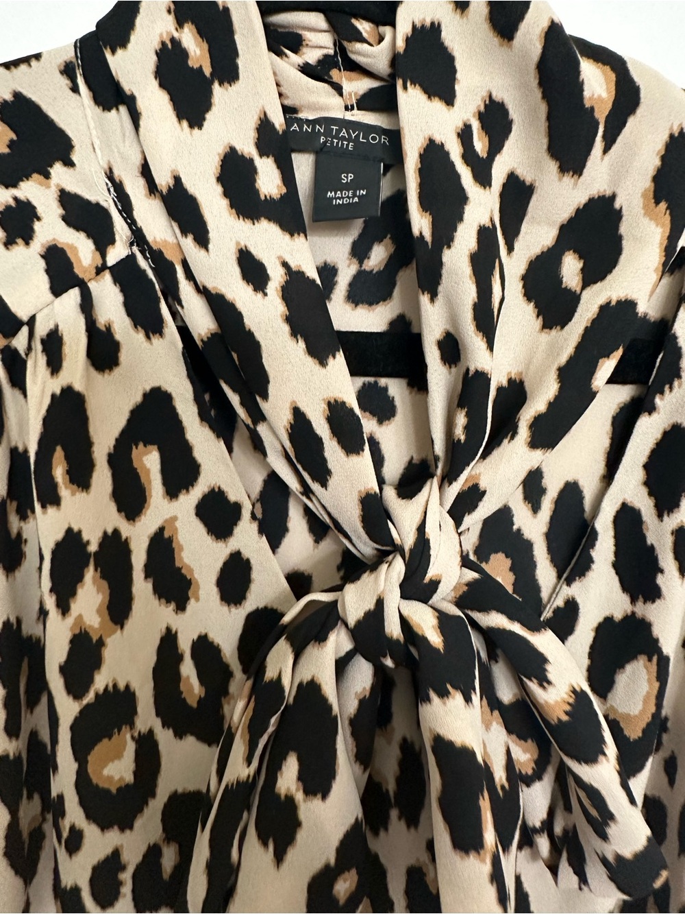 Ann Taylor Leopard Print Tie-Neck Blouse - Black & Tan Spots - Picture 3 of 3